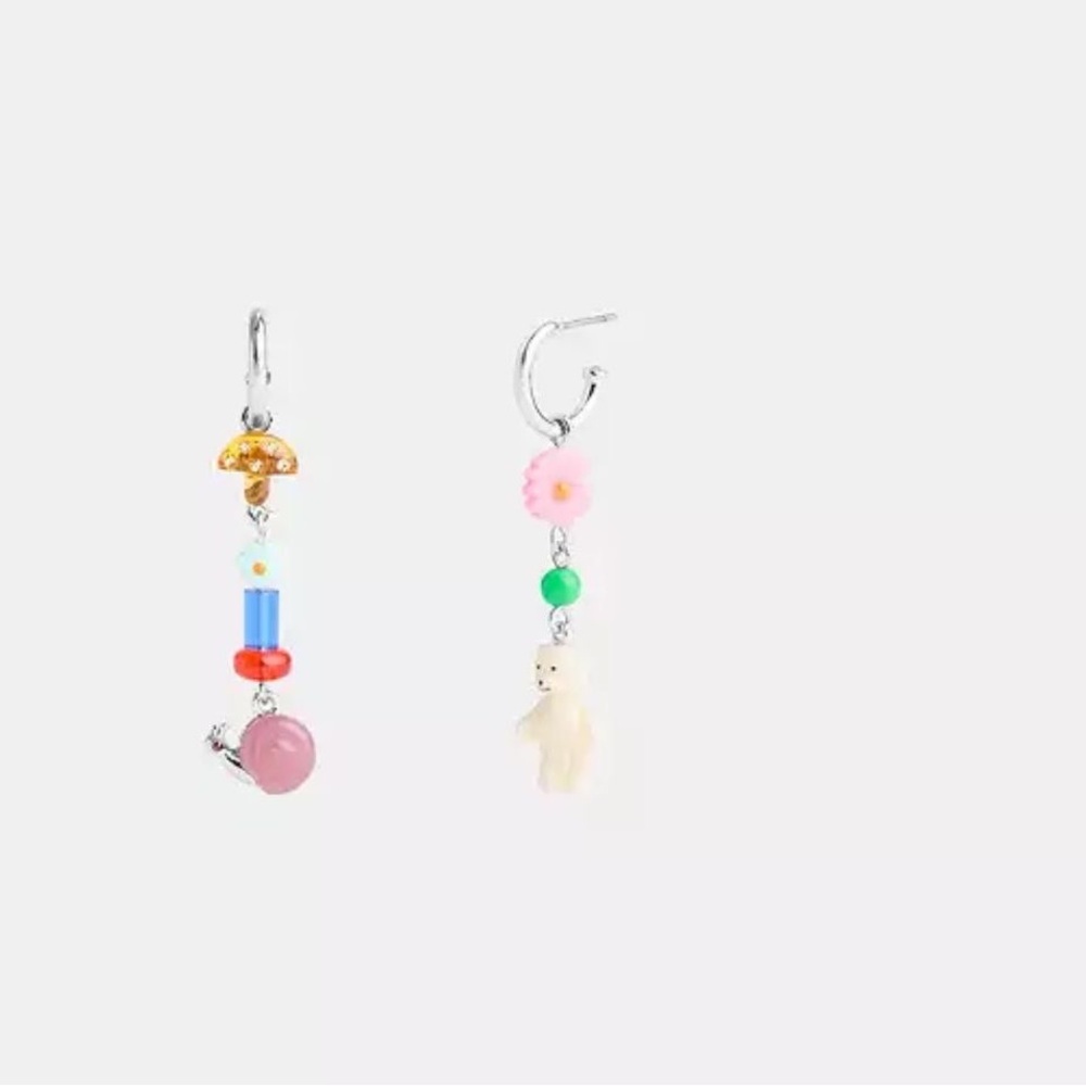 Mushroom And Teddy Bear Linear Earrings